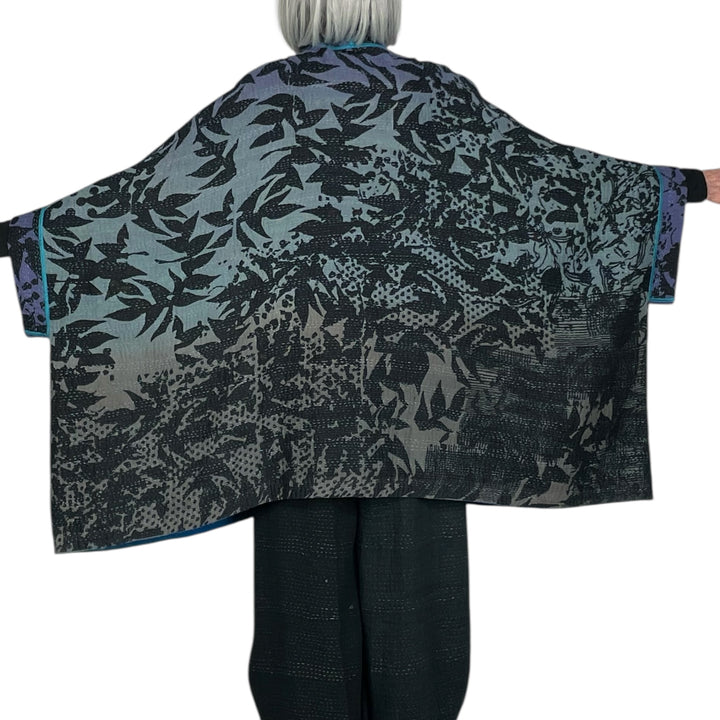 TWILIGHT PRINT DOUBLE COLLAR PONCHO