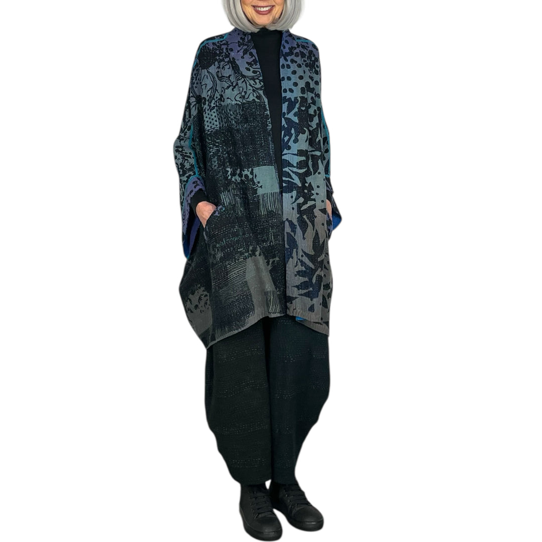 TWILIGHT PRINT DOUBLE COLLAR PONCHO
