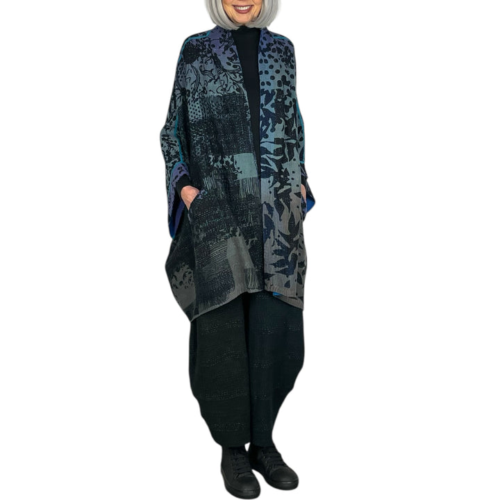 TWILIGHT PRINT DOUBLE COLLAR PONCHO