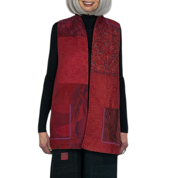 GEORGETTE JACQUARD PATCH KIMONO VEST SHORT