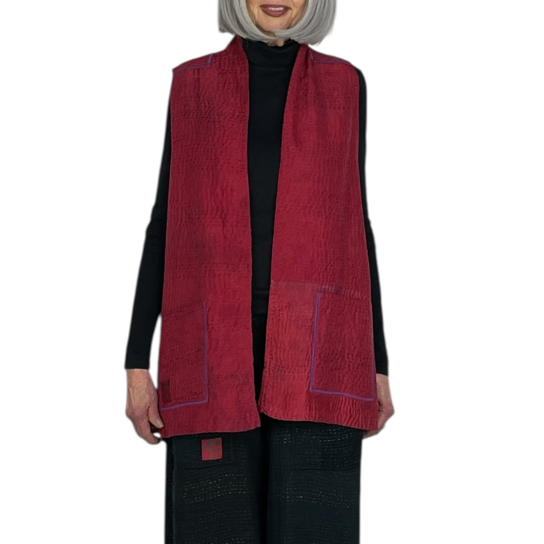GEORGETTE JACQUARD PATCH KIMONO VEST SHORT
