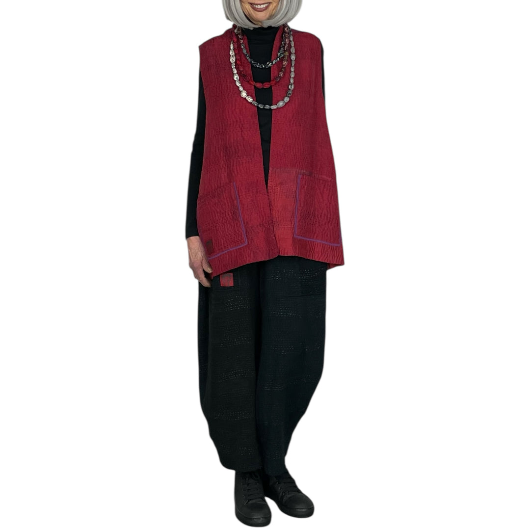 GEORGETTE JACQUARD PATCH KIMONO VEST SHORT
