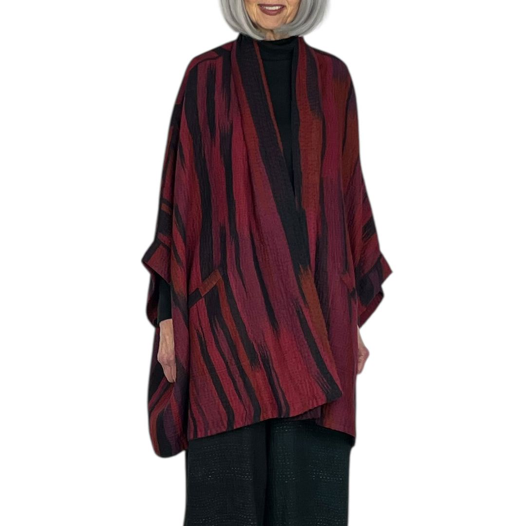 IKAT STRIPE DOUBLE COLLAR PONCHO