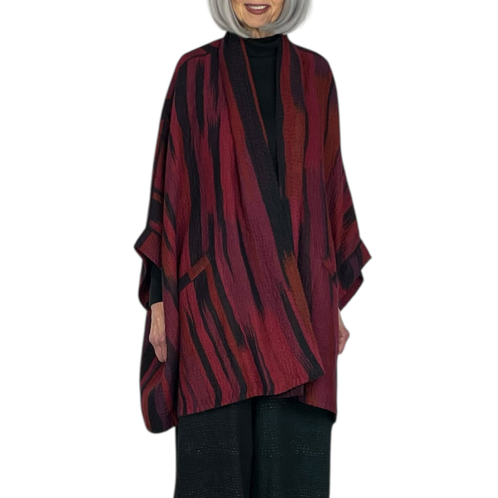 IKAT STRIPE DOUBLE COLLAR PONCHO