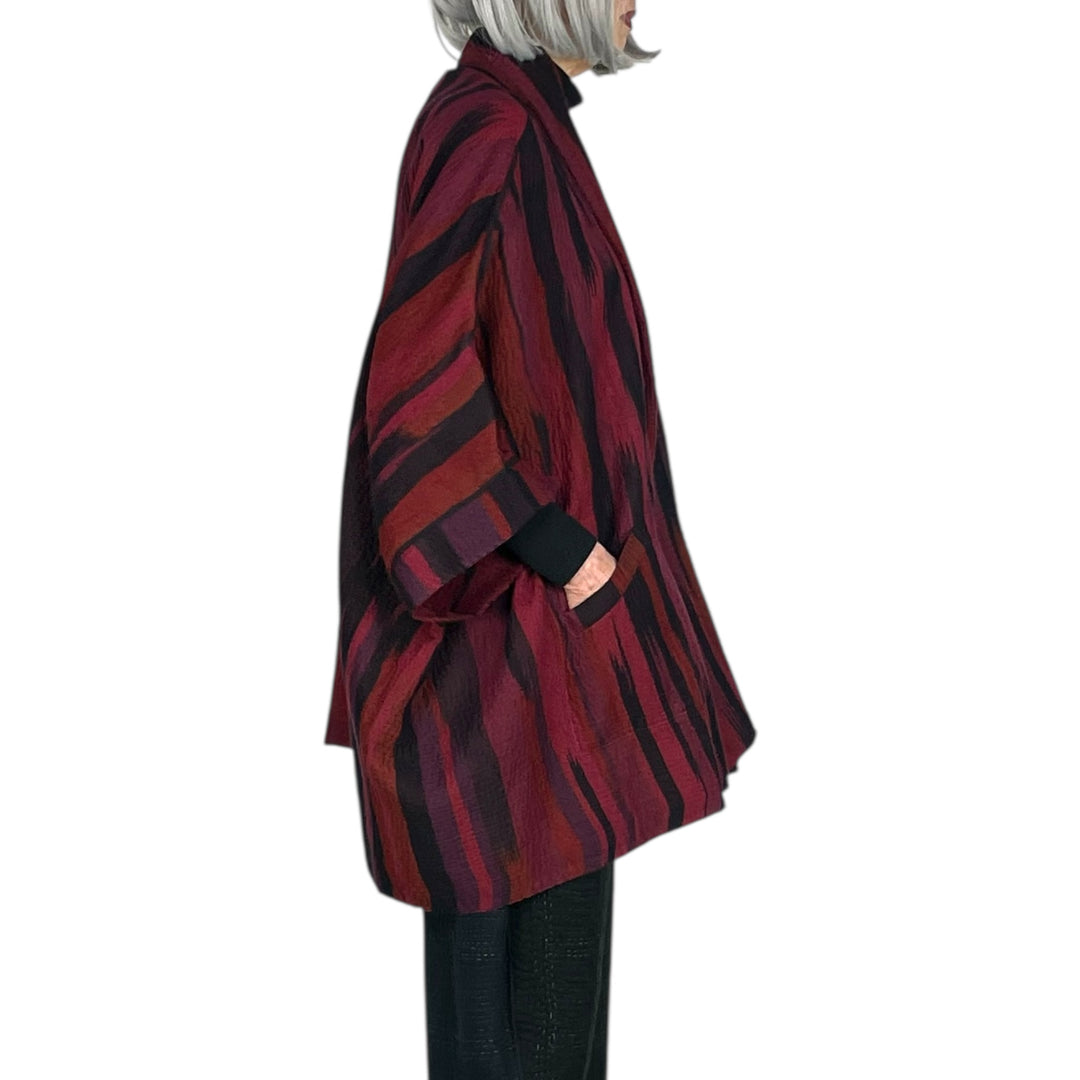 IKAT STRIPE DOUBLE COLLAR PONCHO