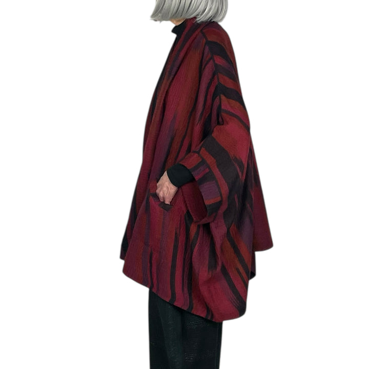 IKAT STRIPE DOUBLE COLLAR PONCHO