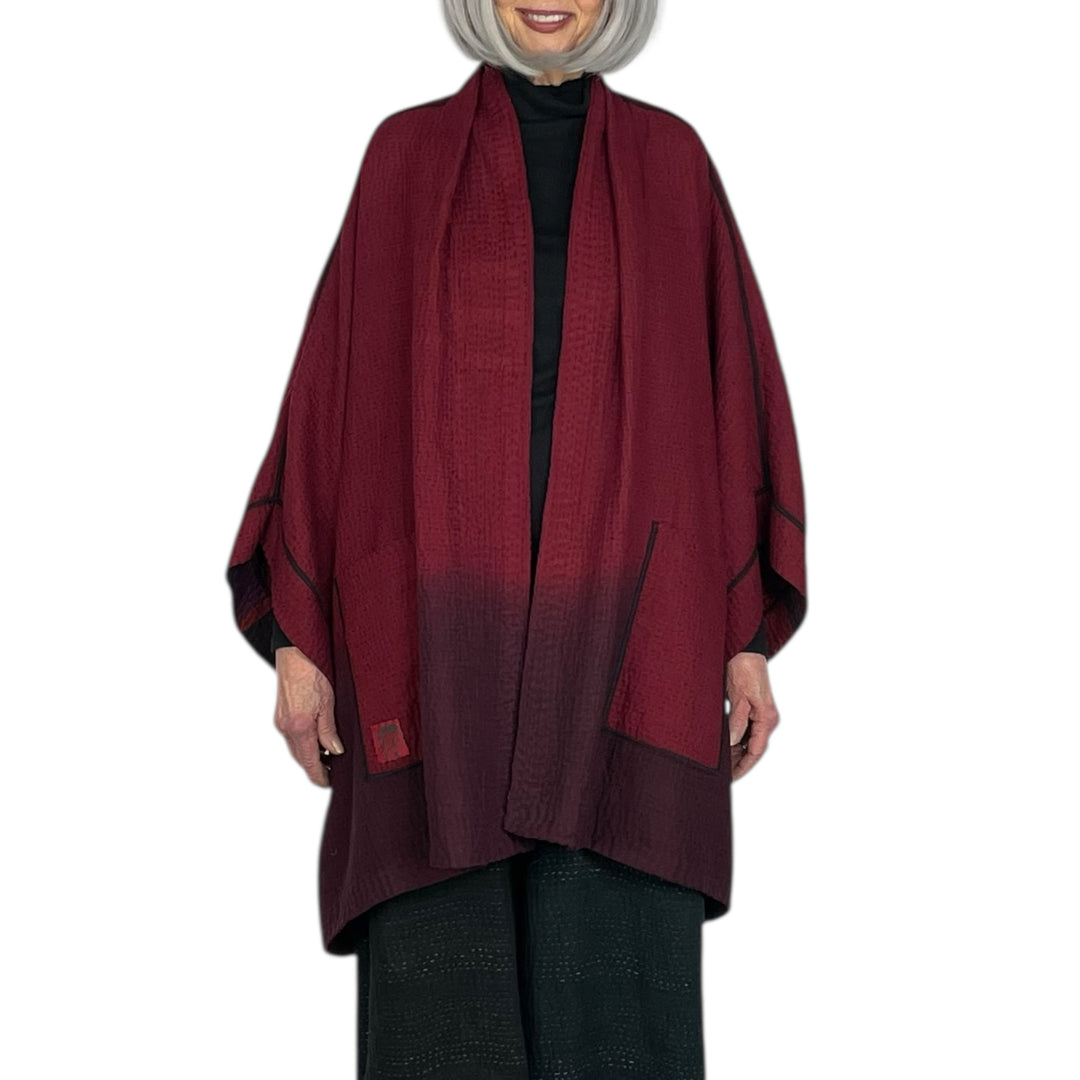 IKAT STRIPE DOUBLE COLLAR PONCHO