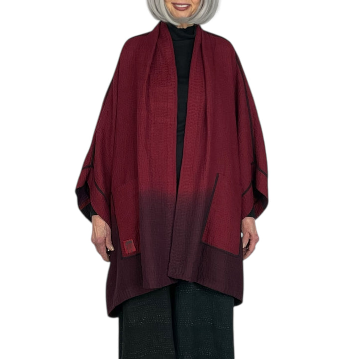 IKAT STRIPE DOUBLE COLLAR PONCHO