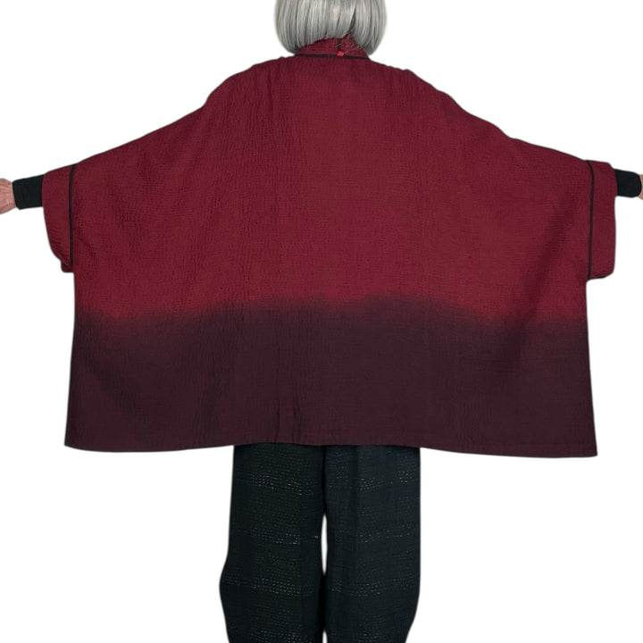 IKAT STRIPE DOUBLE COLLAR PONCHO