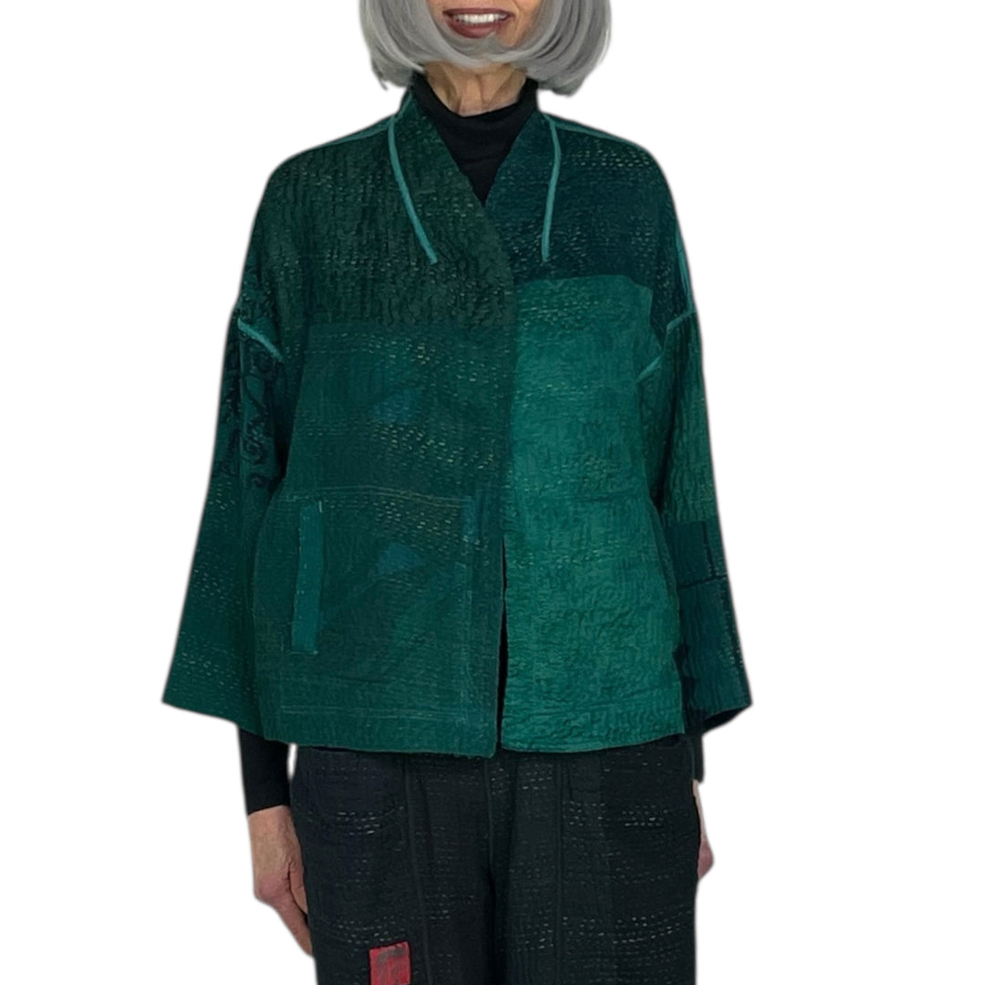 GEORGETTE JACQUARD STAND COLLAR CROP JACKET