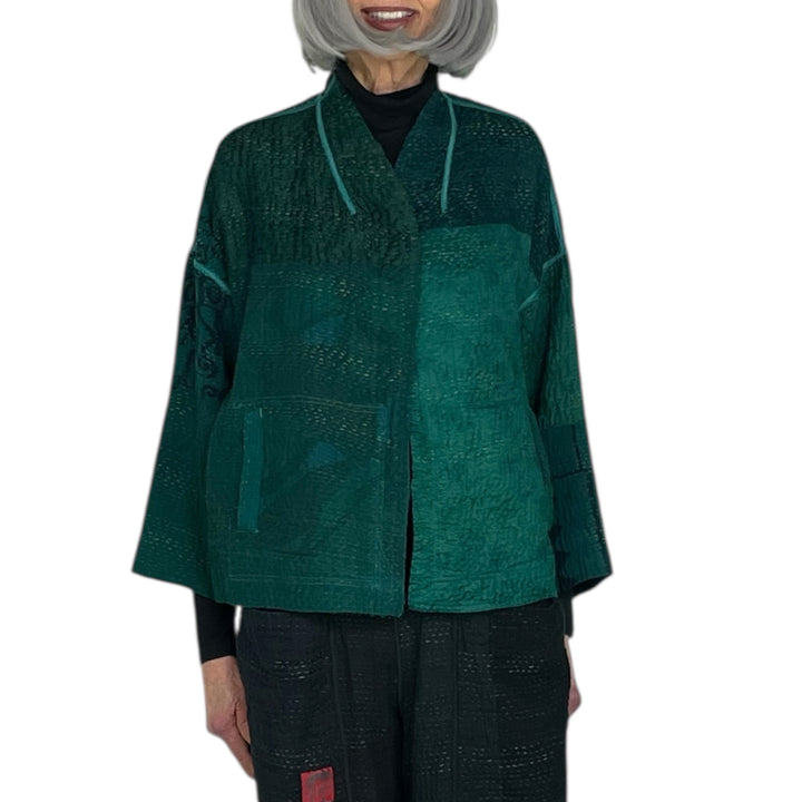 GEORGETTE JACQUARD STAND COLLAR CROP JACKET