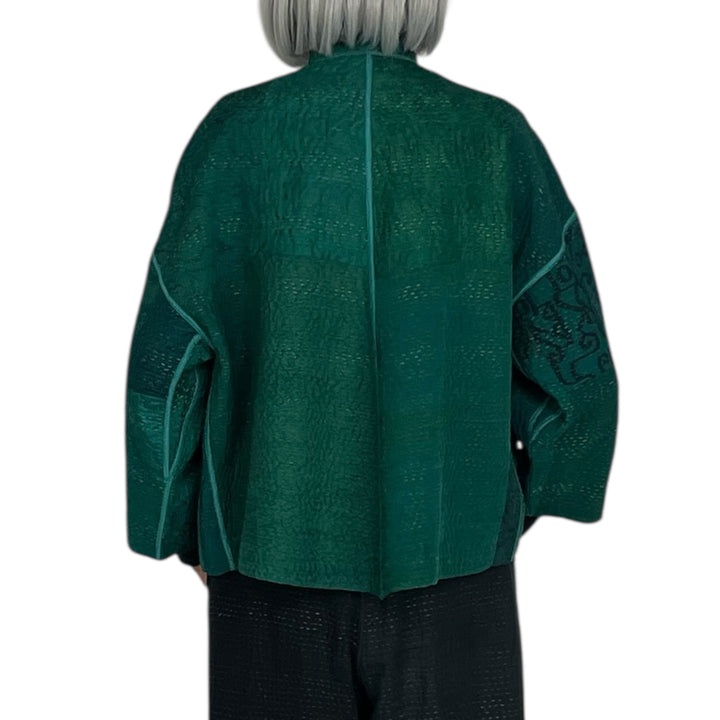 GEORGETTE JACQUARD STAND COLLAR CROP JACKET