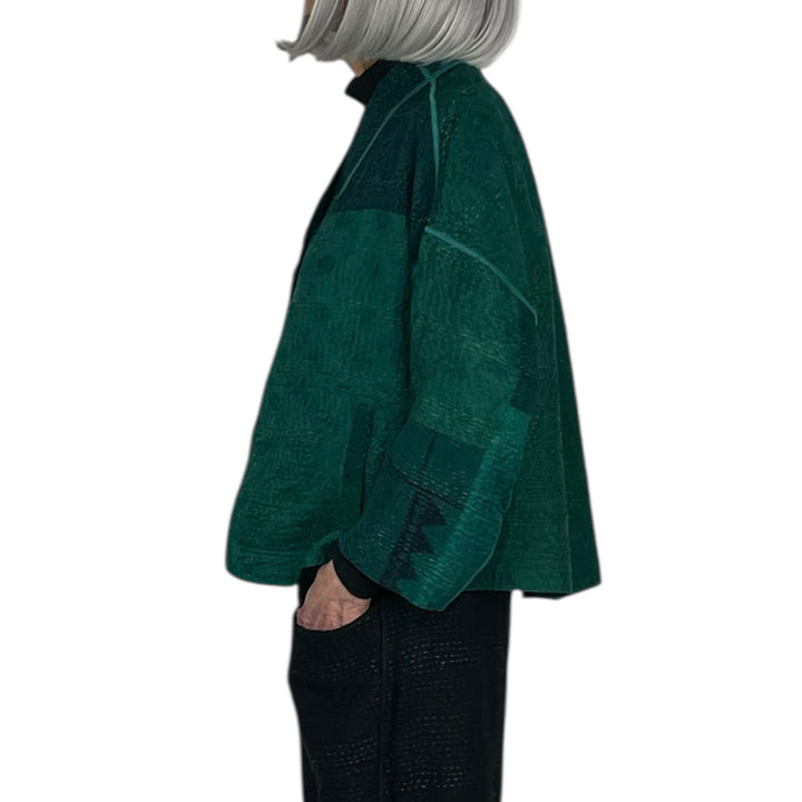 GEORGETTE JACQUARD STAND COLLAR CROP JACKET