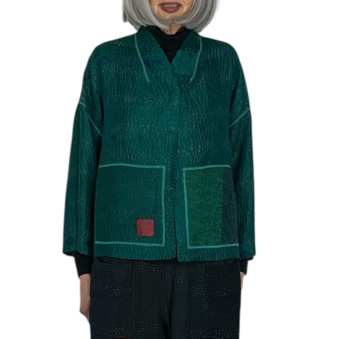 GEORGETTE JACQUARD STAND COLLAR CROP JACKET