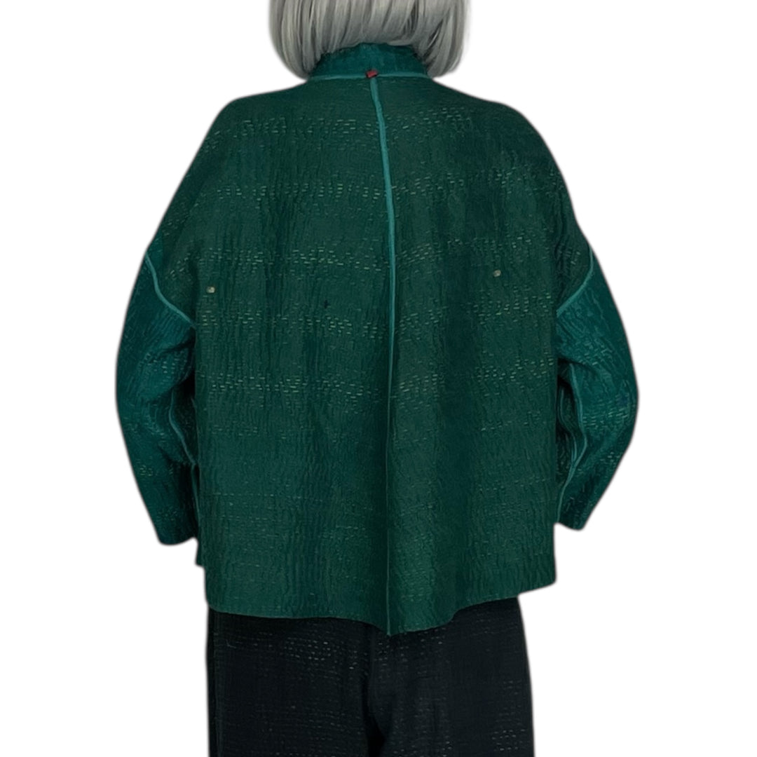 GEORGETTE JACQUARD STAND COLLAR CROP JACKET