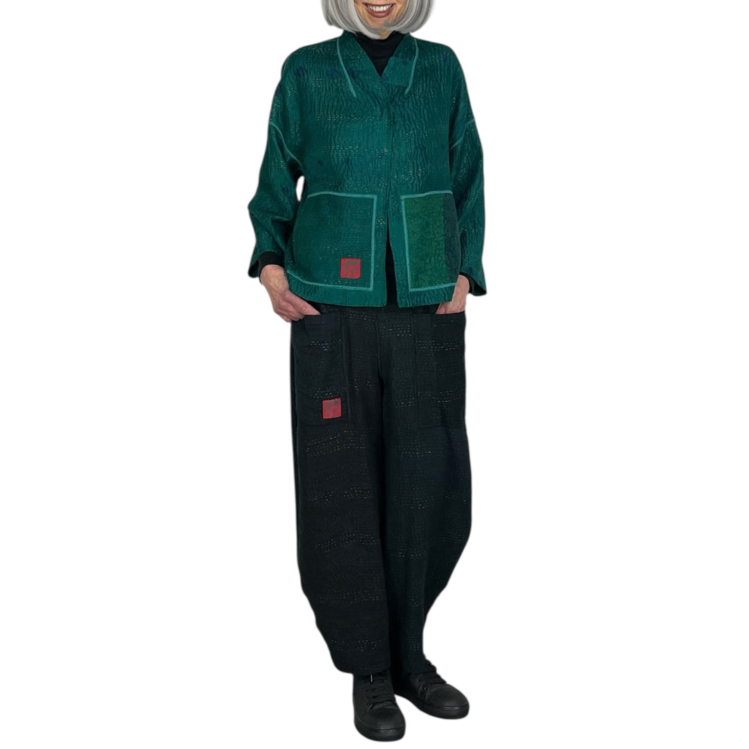 GEORGETTE JACQUARD STAND COLLAR CROP JACKET