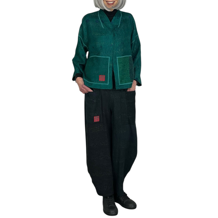 GEORGETTE JACQUARD STAND COLLAR CROP JACKET