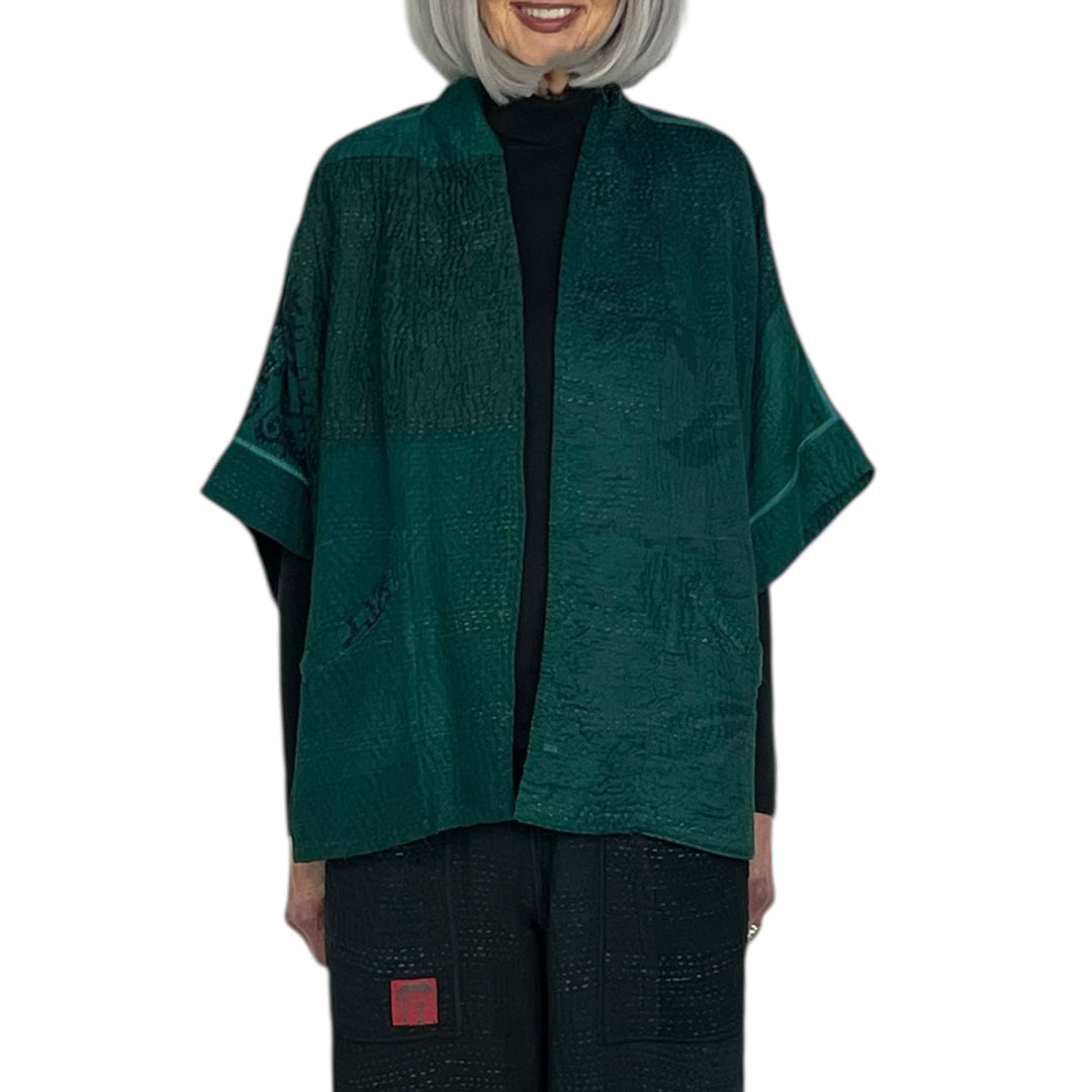 GEORGETTE JACQUARD/PATCH MINI PONCHO