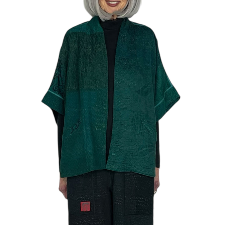 GEORGETTE JACQUARD/PATCH MINI PONCHO