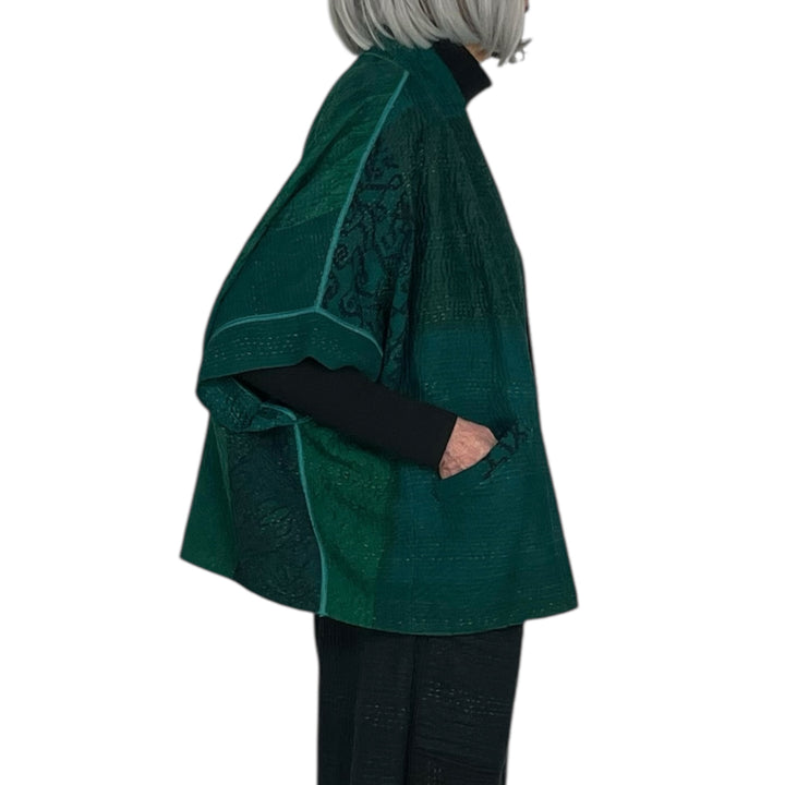 GEORGETTE JACQUARD/PATCH MINI PONCHO