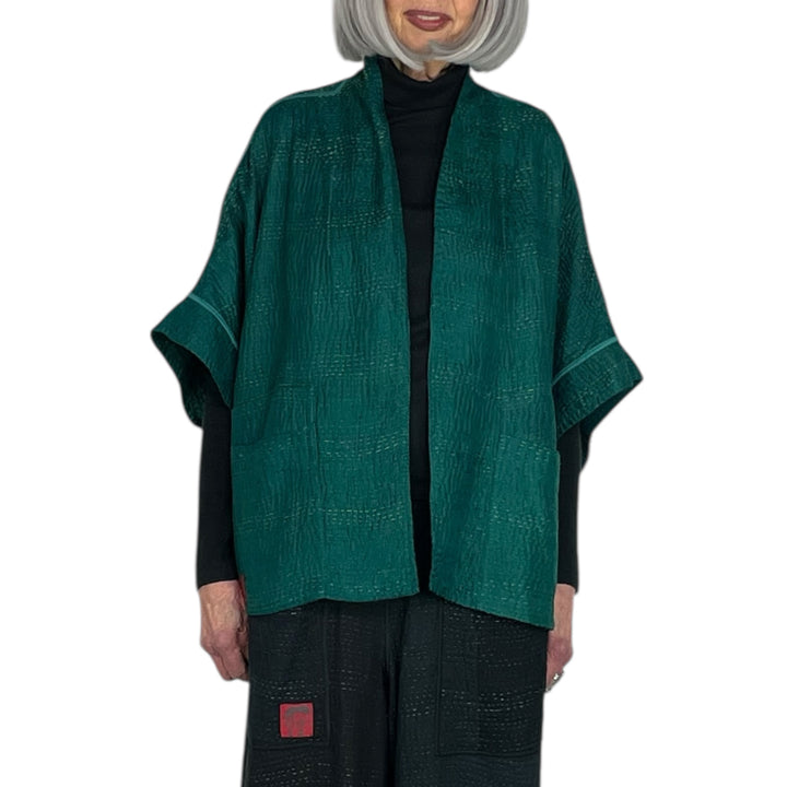 GEORGETTE JACQUARD/PATCH MINI PONCHO