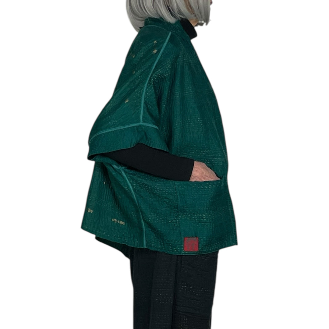 GEORGETTE JACQUARD/PATCH MINI PONCHO
