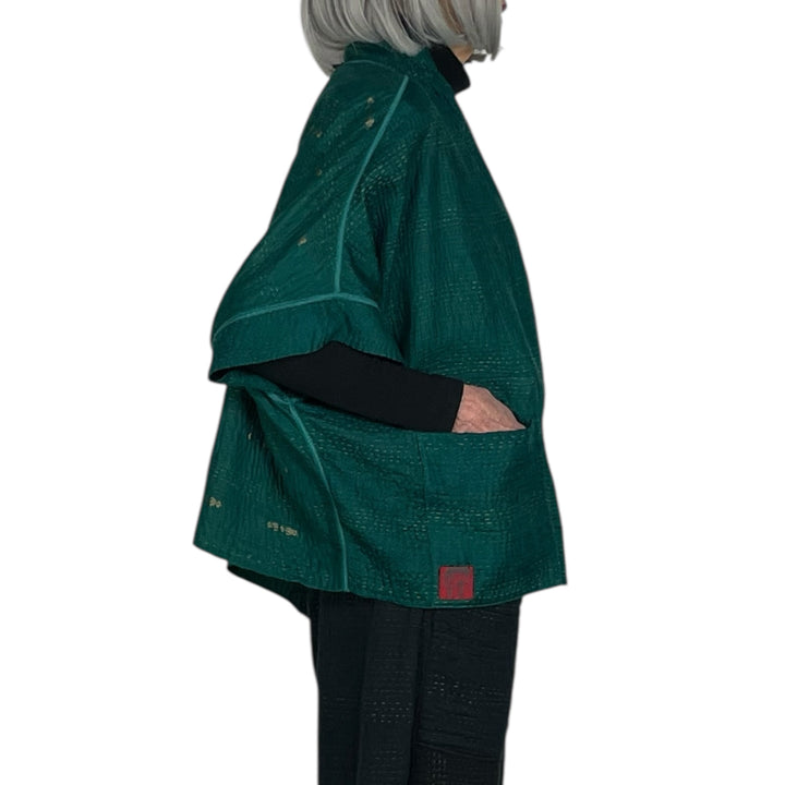 GEORGETTE JACQUARD/PATCH MINI PONCHO