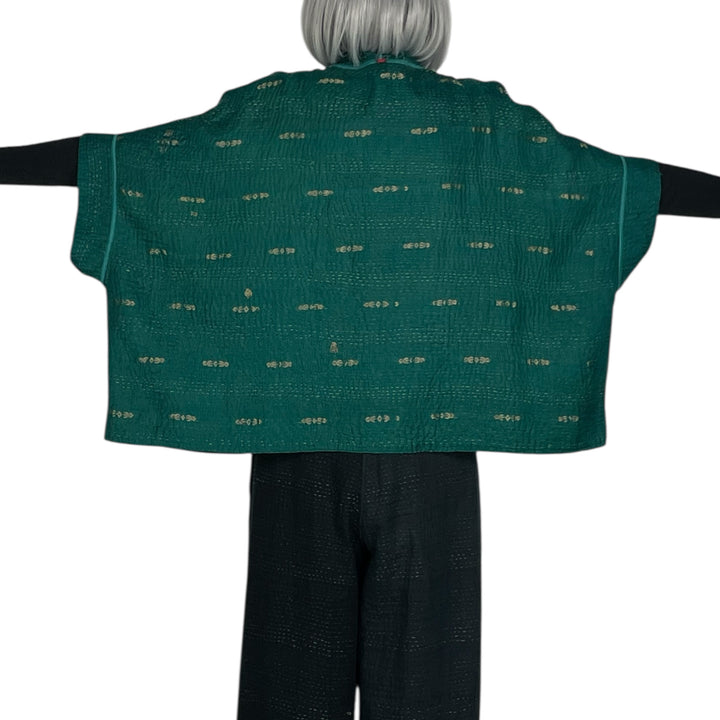 GEORGETTE JACQUARD/PATCH MINI PONCHO