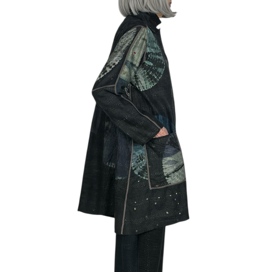 TIE DYE CIRCLE SHIBORI A-LINE DUSTER COAT