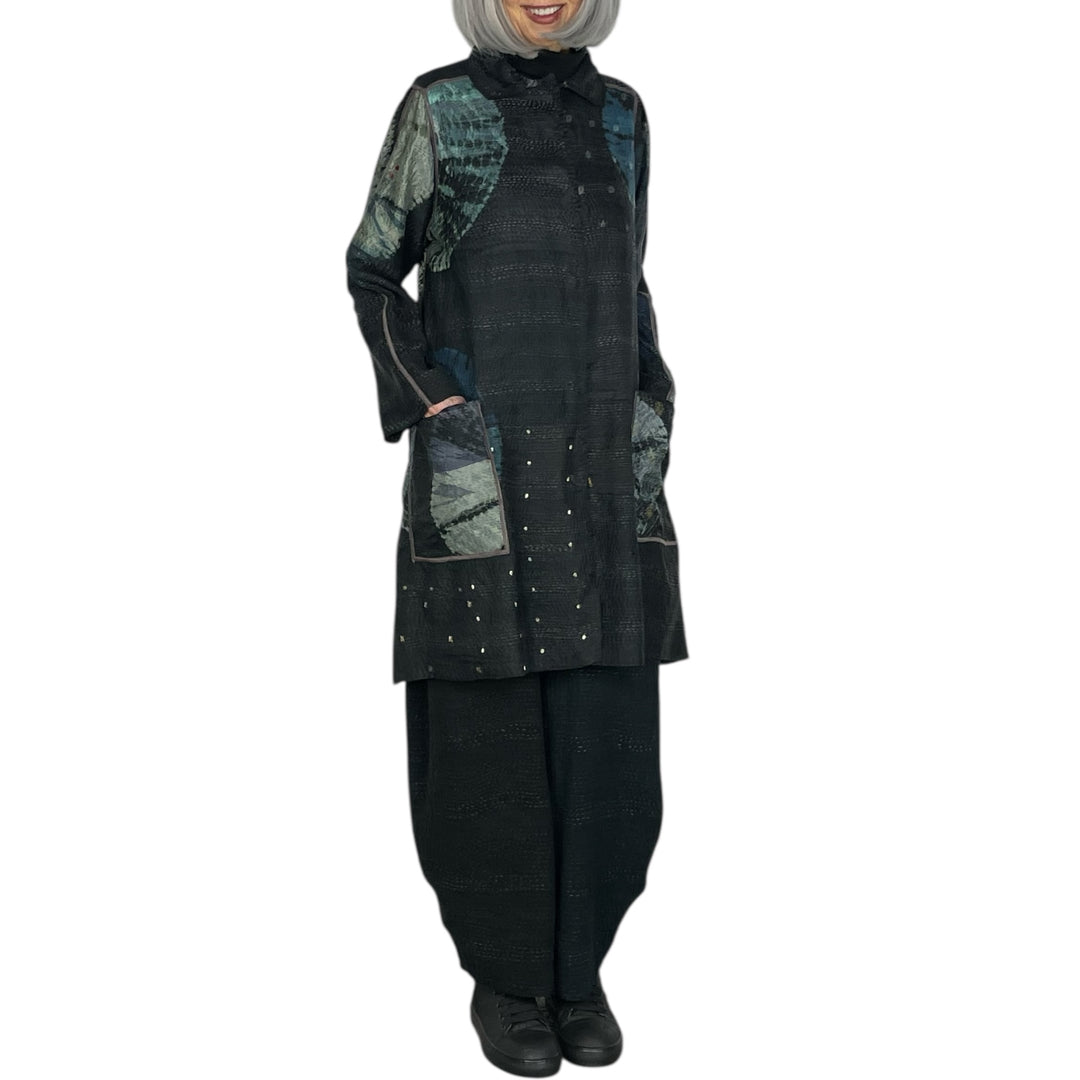 TIE DYE CIRCLE SHIBORI A-LINE DUSTER COAT