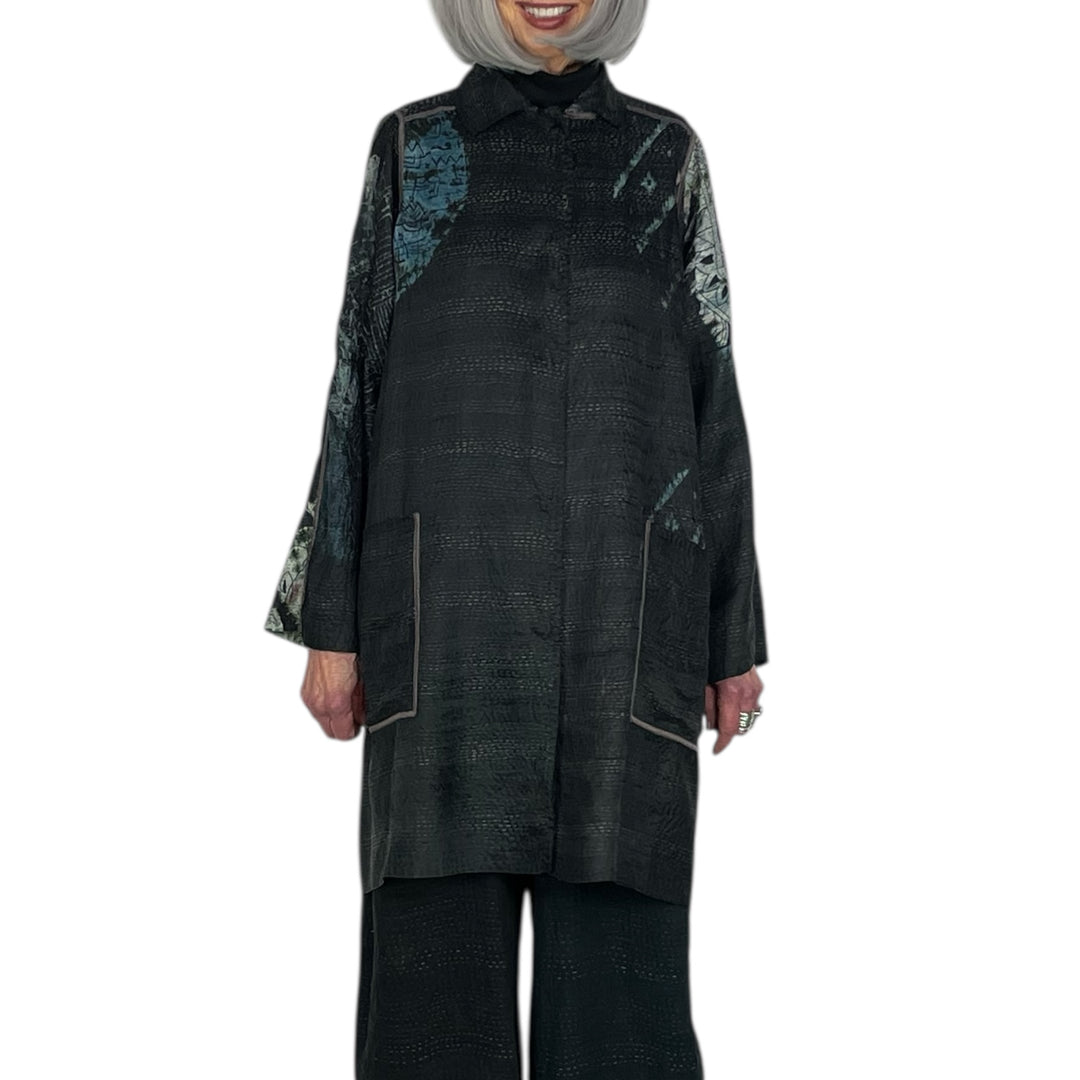TIE DYE CIRCLE SHIBORI A-LINE DUSTER COAT