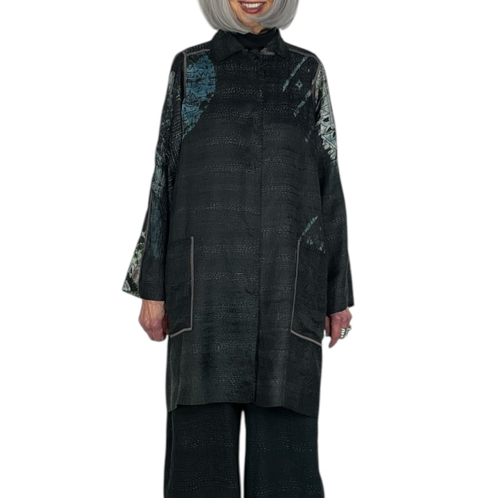 TIE DYE CIRCLE SHIBORI A-LINE DUSTER COAT