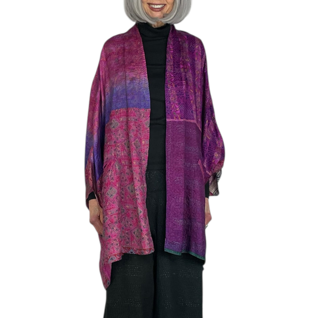 VINTAGE SILK DOUBLE COLLAR PONCHO