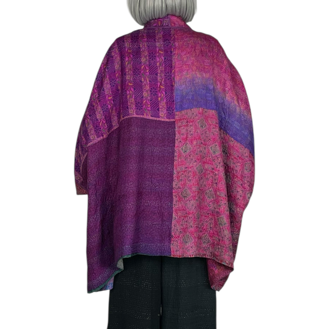 VINTAGE SILK DOUBLE COLLAR PONCHO