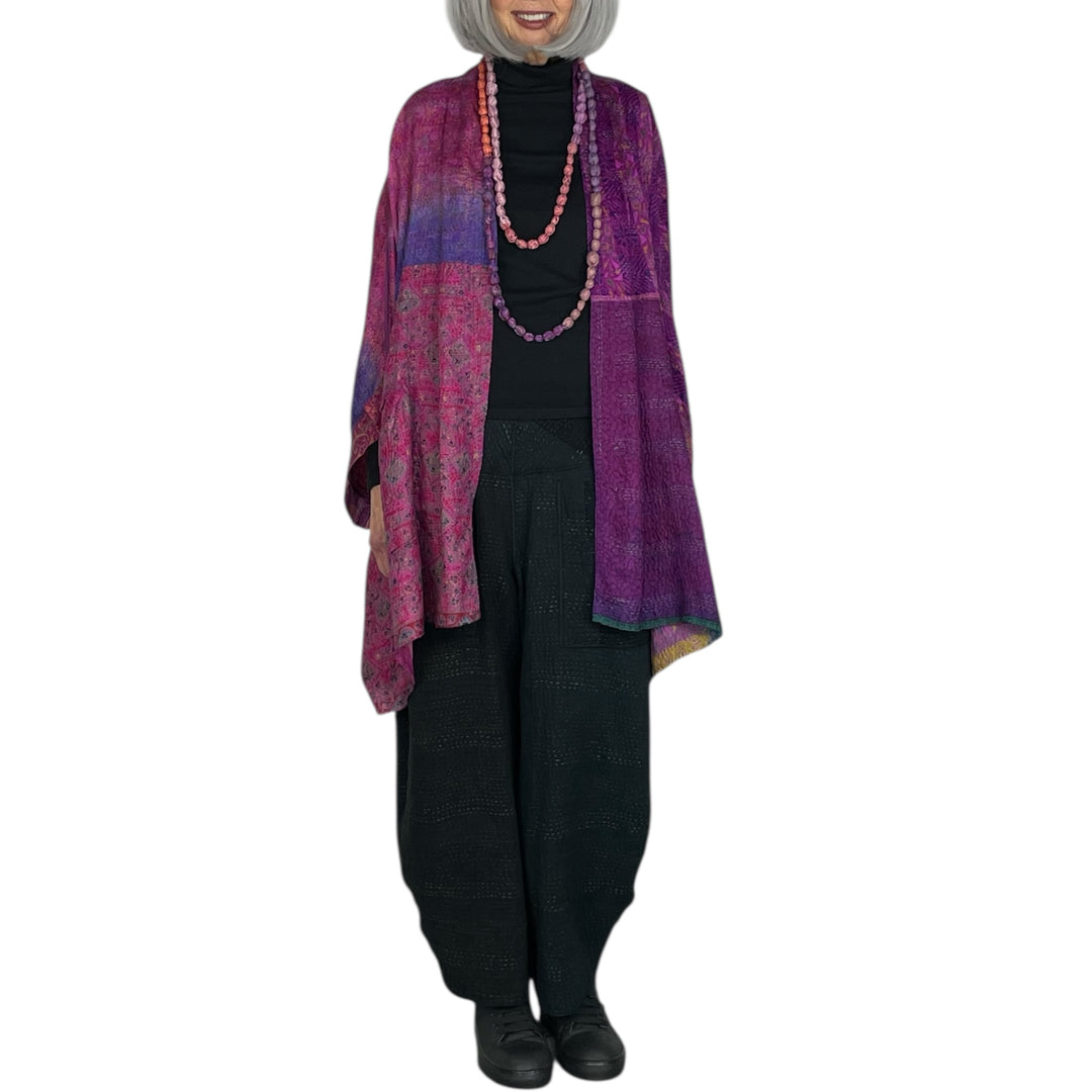 VINTAGE SILK DOUBLE COLLAR PONCHO