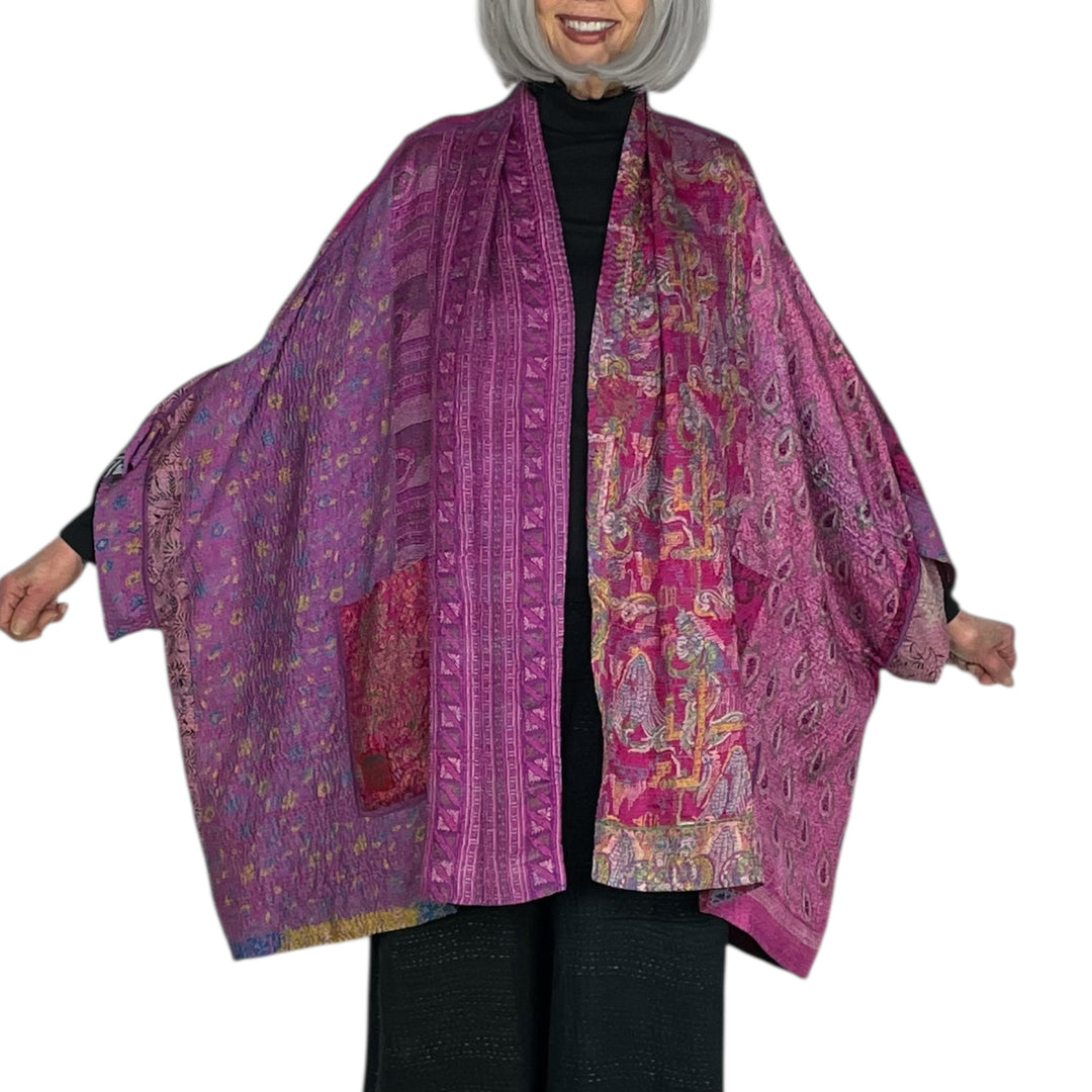 VINTAGE SILK DOUBLE COLLAR PONCHO