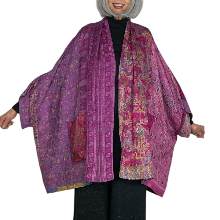VINTAGE SILK DOUBLE COLLAR PONCHO