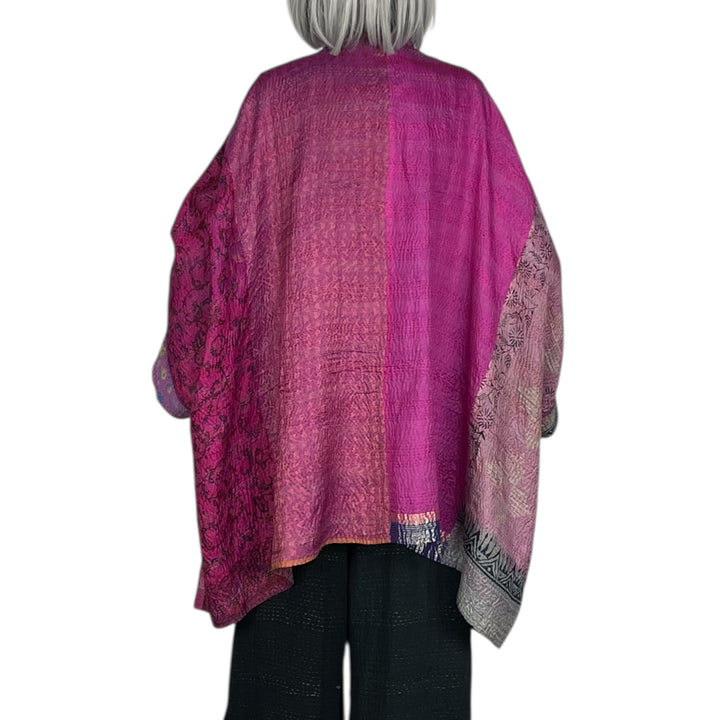 VINTAGE SILK DOUBLE COLLAR PONCHO