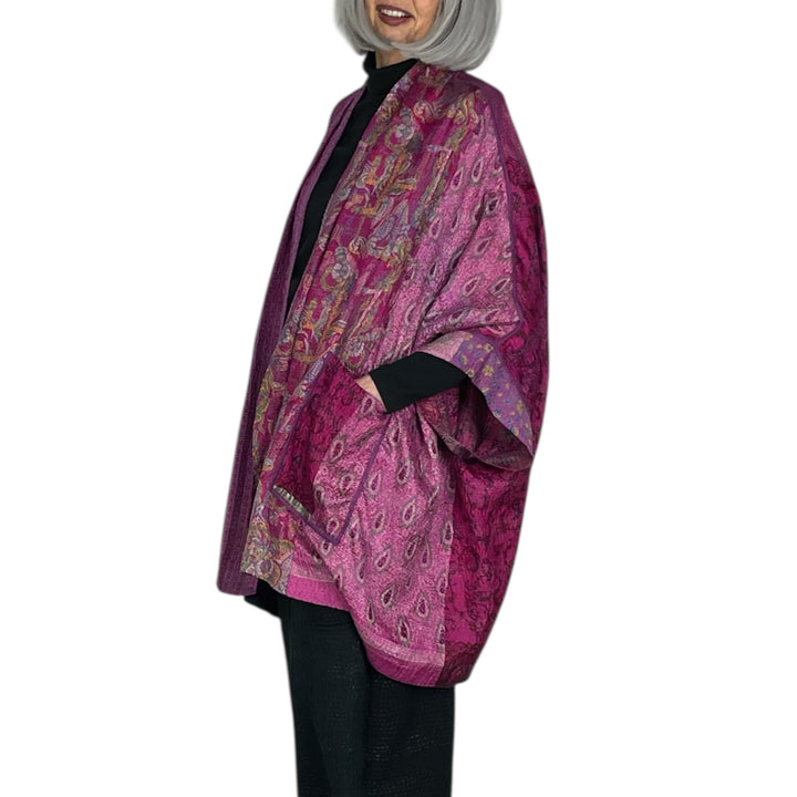 VINTAGE SILK DOUBLE COLLAR PONCHO