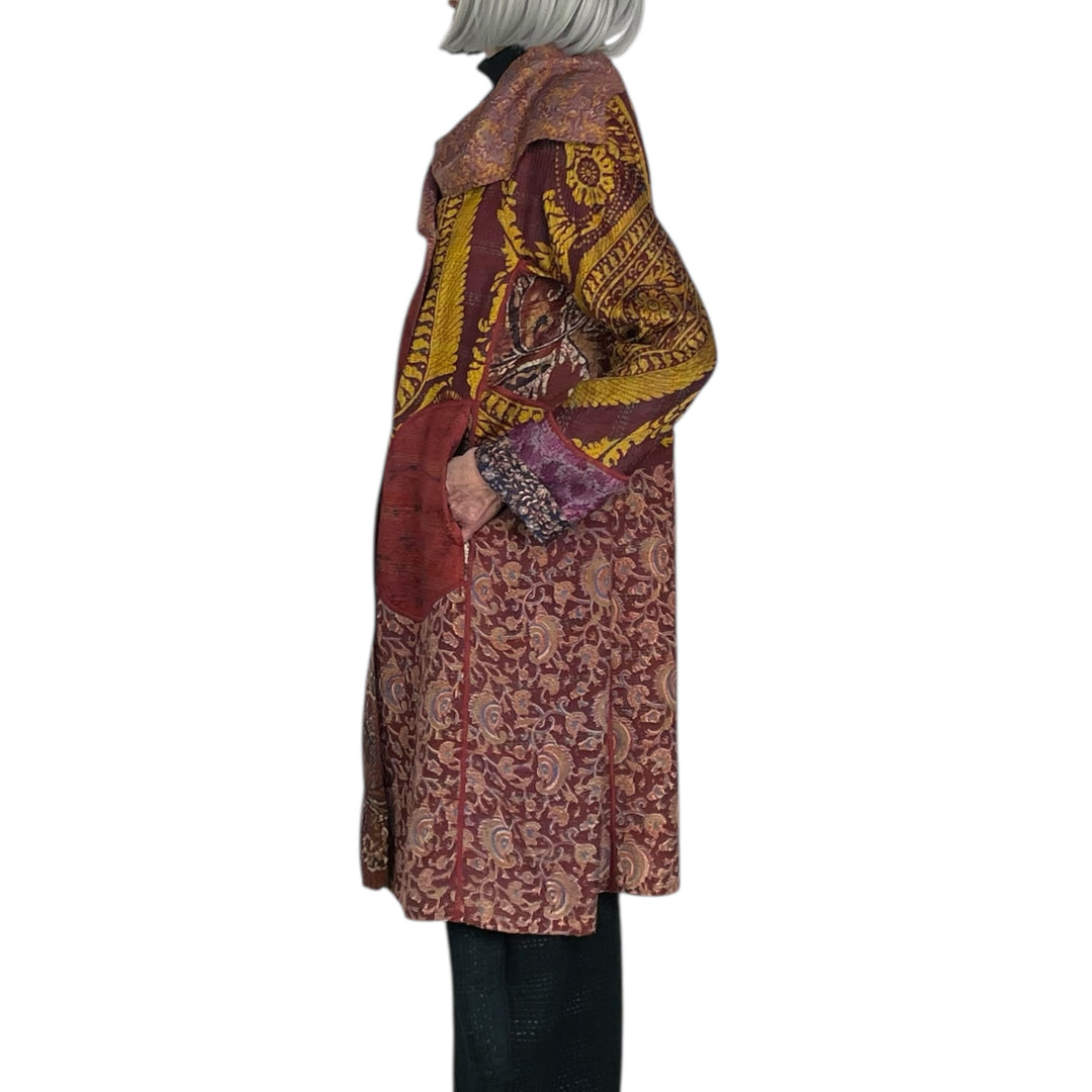 VINTAGE SILK KANTHA A-LINE COAT