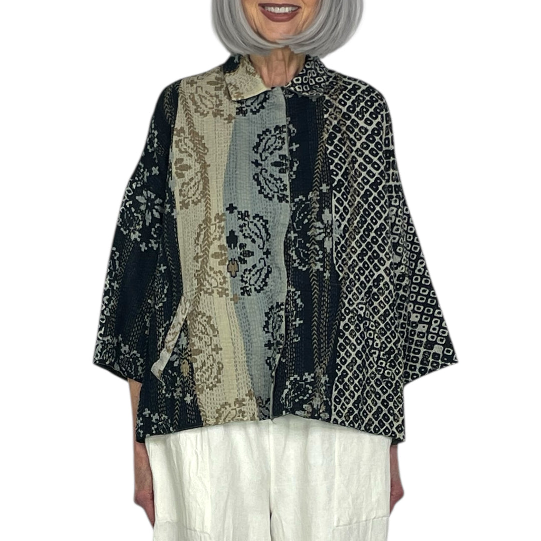 KIMONO PRINT/OMBRE CROP TENT SHIRT