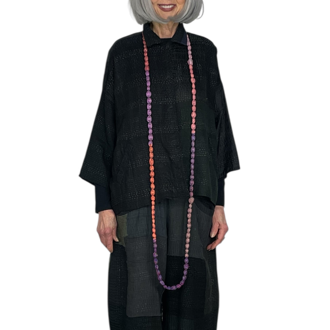 VINTAGE SILK TIE BEADS LONG NECKLACE