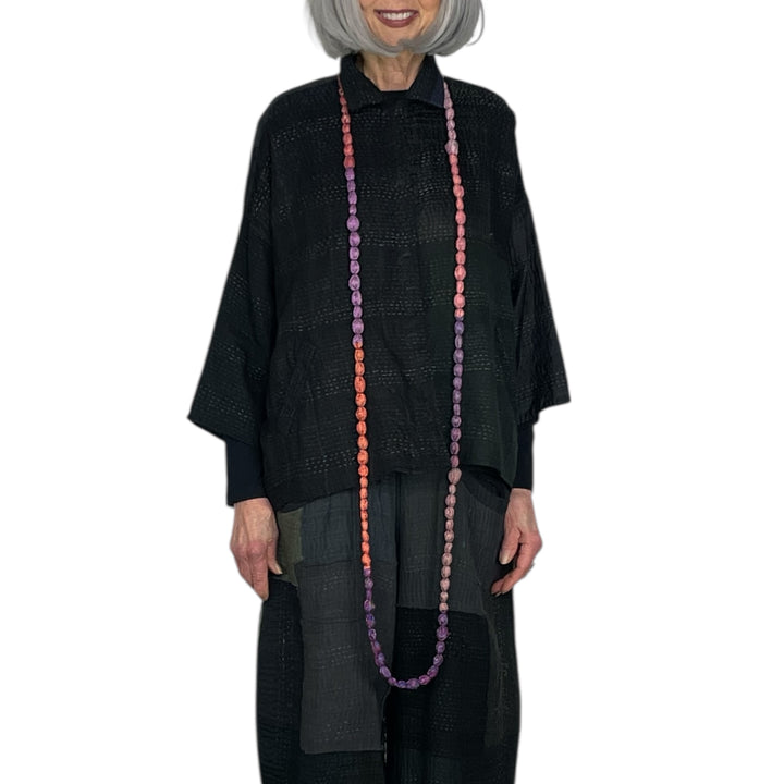 VINTAGE SILK TIE BEADS LONG NECKLACE