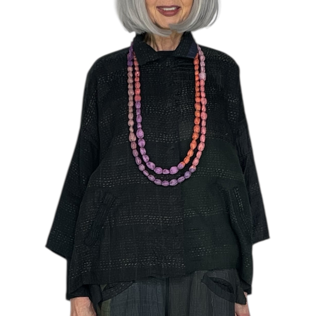 VINTAGE SILK TIE BEADS LONG NECKLACE
