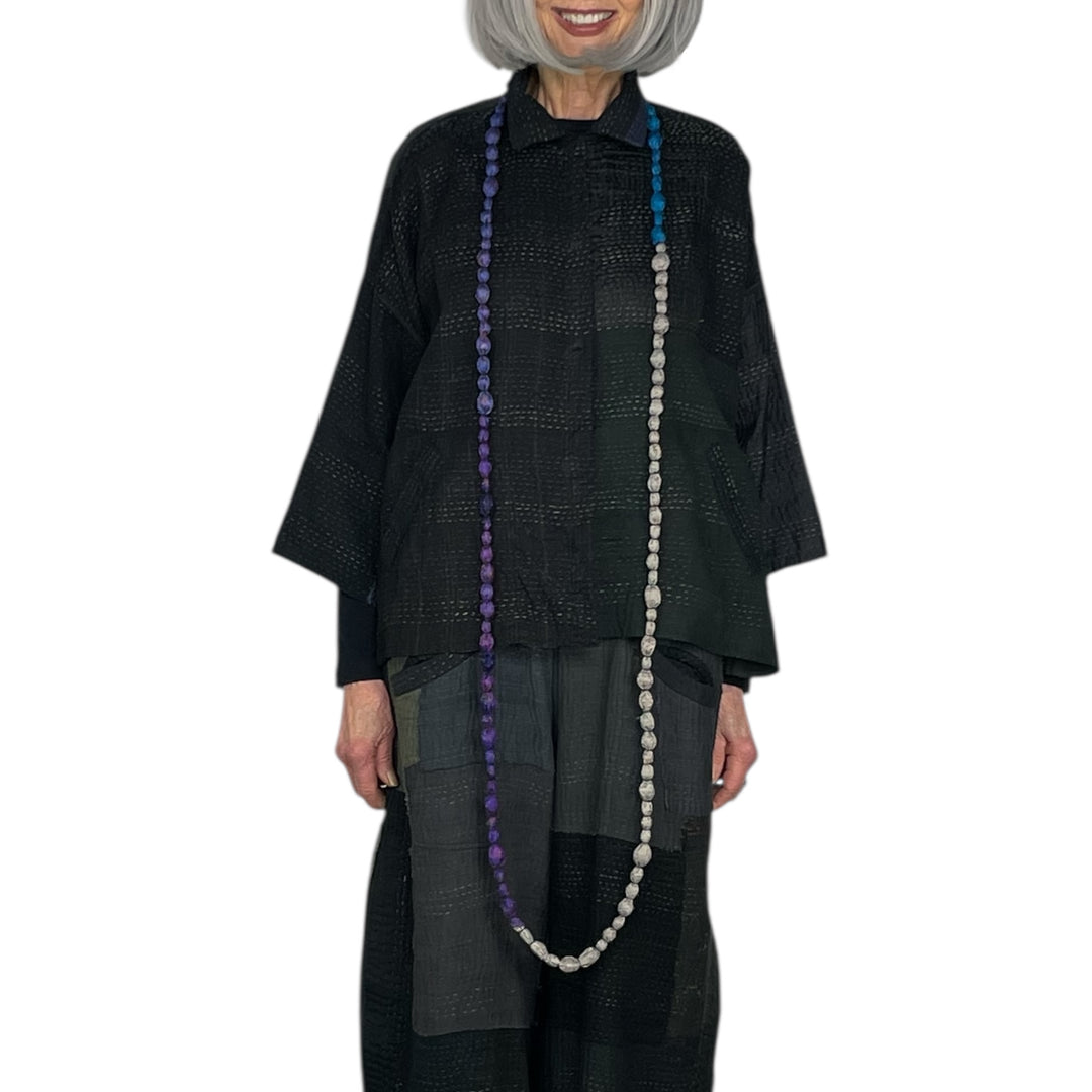 VINTAGE SILK TIE BEADS LONG NECKLACE