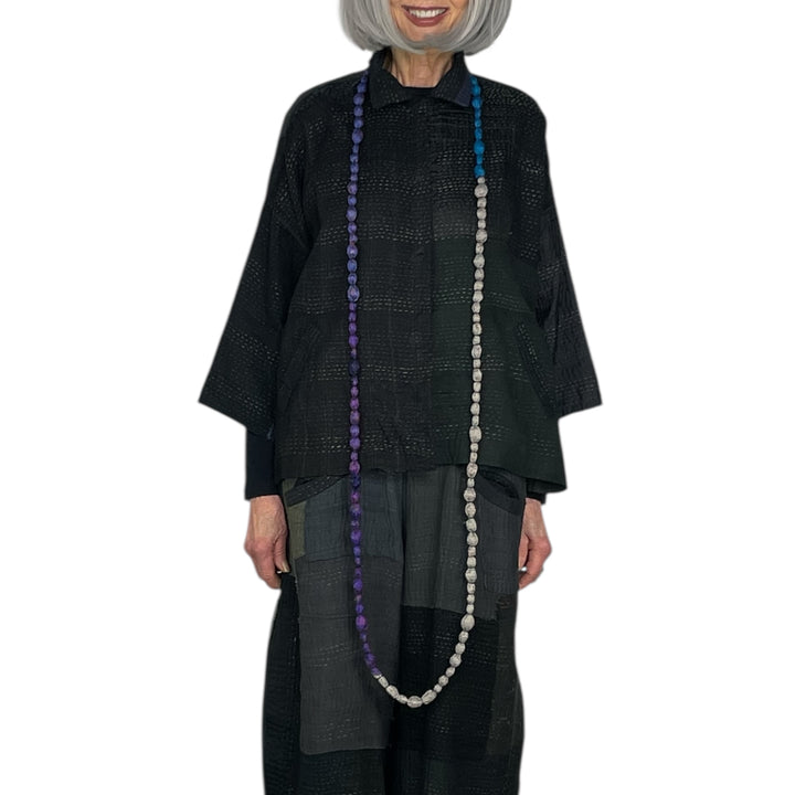 VINTAGE SILK TIE BEADS LONG NECKLACE