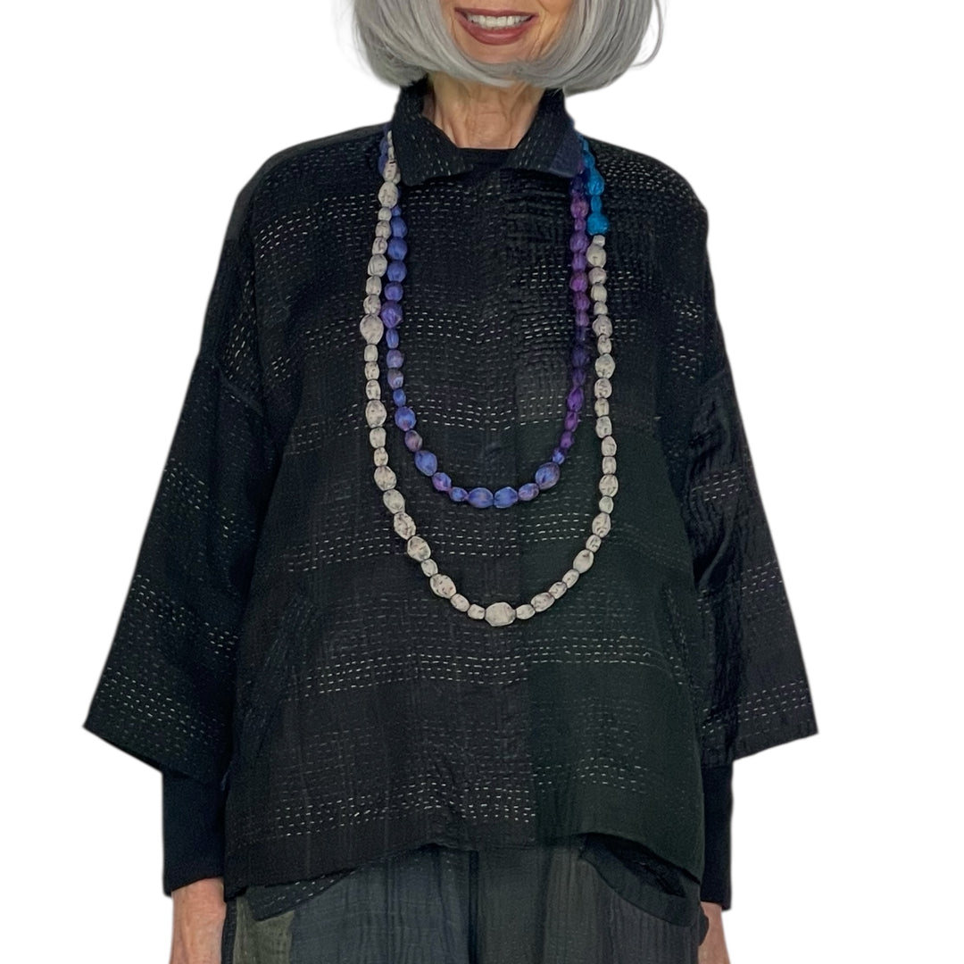 VINTAGE SILK TIE BEADS LONG NECKLACE