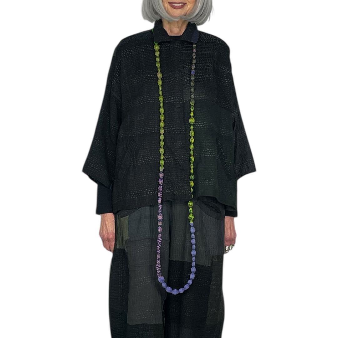 VINTAGE SILK TIE BEADS LONG NECKLACE