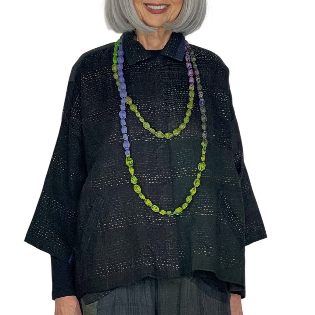 VINTAGE SILK TIE BEADS LONG NECKLACE