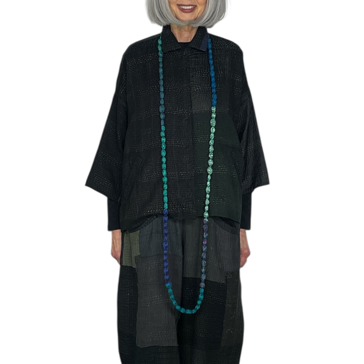 VINTAGE SILK TIE BEADS LONG NECKLACE